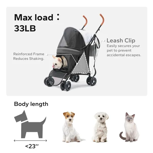 Vista 3 de Cochecito para mascotas ultraligero de 10 libras – Cochecito paraguas plegable compacto con correa de hombro duradera, organizador de 3