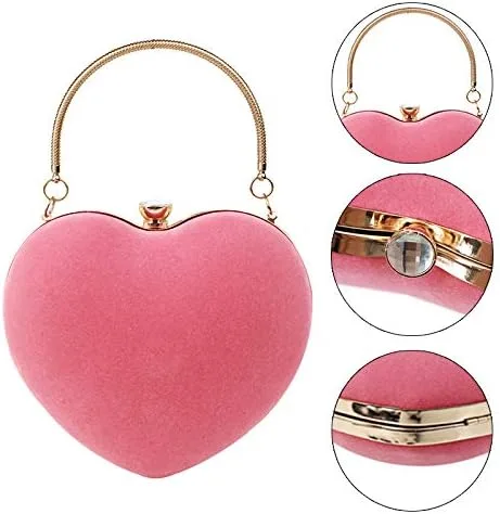 Vista 6 de Goclothod Bolso de mano en forma de corazón para mujer, bolso de hombro de terciopelo, bolsos de noche