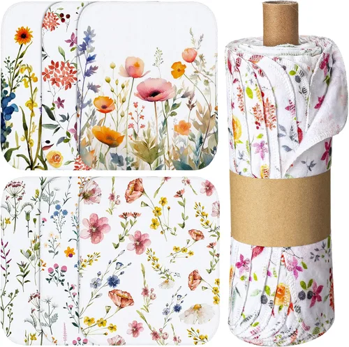 Vista 9 de Paquete de 6 paños de cocina reutilizables, toallas de algodón, flores silvestres