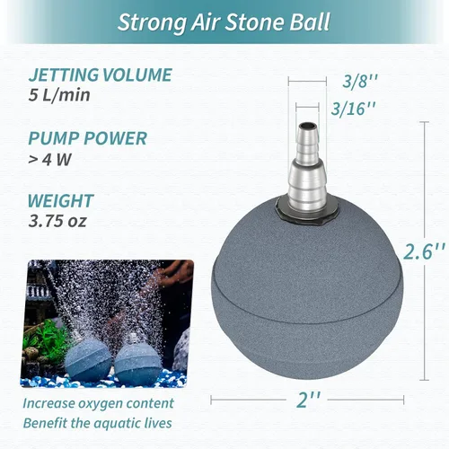 Vista 3 de Pawfly Bola de piedra de aire para acuario de 2 pulgadas, piedras de aire para acuario, tanque de pecera, estanque y depósito DWC, paquete de 2