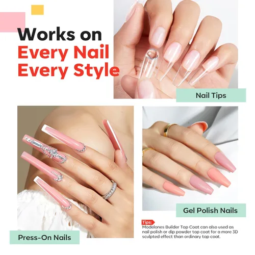 Vista 6 de modelones Capa superior de gel constructor de uñas, constructor transparente 2 en uno para uñas, lámpara LED curada, capa superior fortalecedora