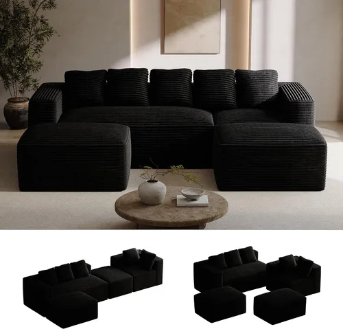 Vista 15 de ONEMMLION - Sofá grande sin hueso de 131 pulgadas con diván, color beige Corduroy, U-Shaped Modular Sectional Couch for Living Room, Memory Foam