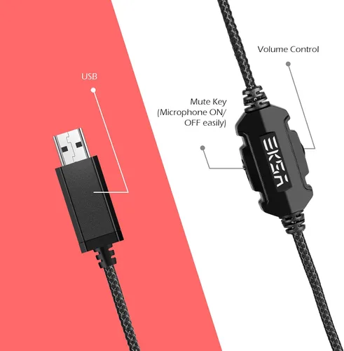Vista 2 de EKSA Auriculares E1000 para videojuegos, auriculares para computadora con micrófono de cancelación de ruido y luz RGB, sonido envolvente 7.1