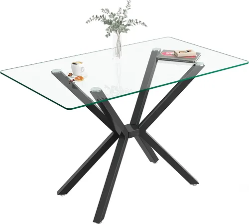 Vista 29 de Mesa de comedor redonda, mesa de cocina de vidrio de 36 pulgadas para 4 personas, mesa de comedor de vidrio templado con patas de metal plateadas