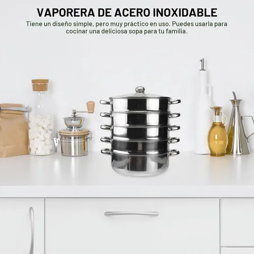 Vista 5 de Hemoton Olla de vapor de acero inoxidable de 14.7 pulgadas, olla multifuncional de 5 niveles para cocinar albóndigas, verduras, sopa, práctica