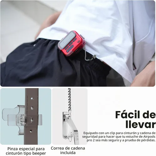 Vista 4 de Funda para AirPods Pro 2 con bloqueo de seguridad, color rojo
