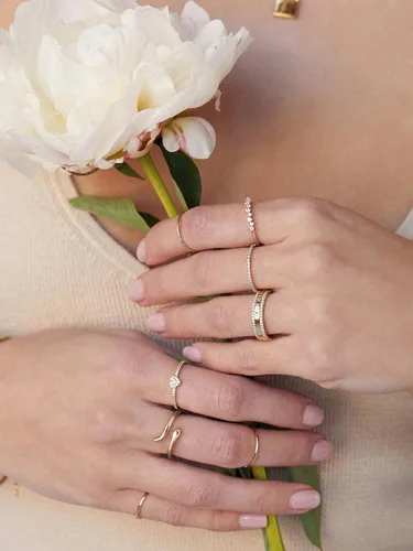 Vista 3 de Anillo de lágrima de cúpula chapada en oro de 18 quilates, ajustable, de bambú, de alto pulido, grueso, cómodo, anillo abierto, joyería minimalista