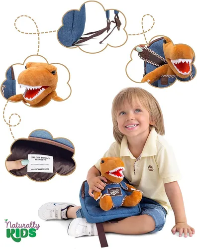 Vista 5 de Naturally KIDS Mochila para niños pequeños, Mini de 06 "h - Peluche T-rex, 06"h Mini