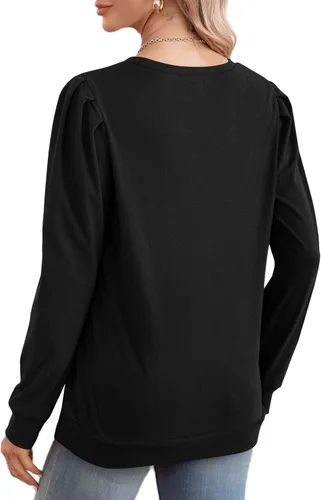 Vista 5 de XIEERDUO Sudaderas para mujer, cuello redondo, manga larga, básicas, casuales, túnica para leggings