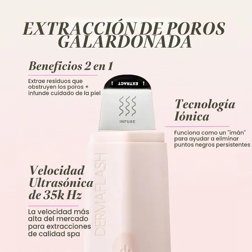 Vista 2 de DERMAFLASH DERMAPORE+ Dispositivo de cuidado de la piel, extractor ultrasónico de poros 2 en 1 e infusor para el cuidado de la piel, rubor