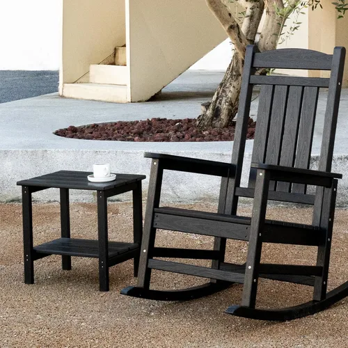 Vista 2 de KINGYES Mesa auxiliar doble, mesa auxiliar Adirondack, color negro