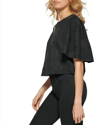 Vista 3 de DKNY Camisa de cuello redondo con mangas voladas para mujer