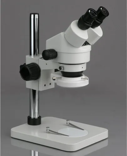 Vista 3 de Microscopio binocular estéreo 7X-45X con soporte de pilar de 14" y luz de anillo de 64 LED