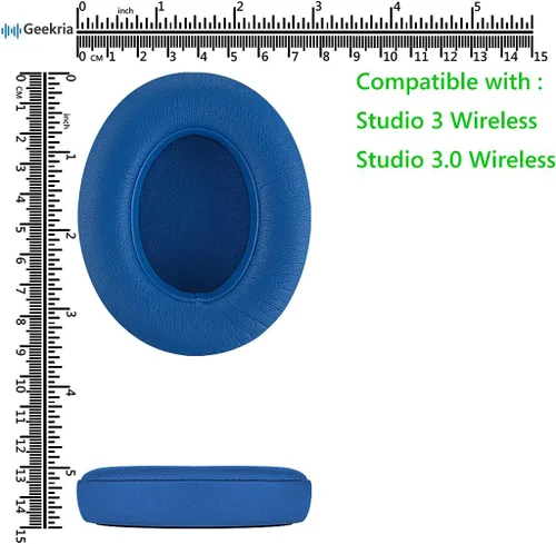 Vista 6 de Geekria QuickFit - Almohadillas de repuesto para auriculares inalámbricos Beats Studio 3, piezas de reparación (azul)