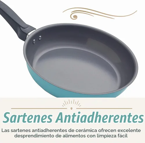 Vista 4 de Farberware Juego de 120 ollas y sartenes de acero inoxidable de edición limitada con herramientas de cocina Prestige, 10 piezas, color azul Azul
