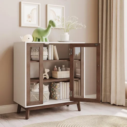 Vista 3 de BELLEZE Moderno gabinete Curio, mesa consola de 3 niveles, marrón, 31 pulgadas 31''Marrón
