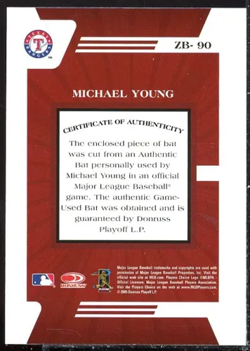 Vista 2 de Michael Young Card 2005 Zenith Z-Bats #90