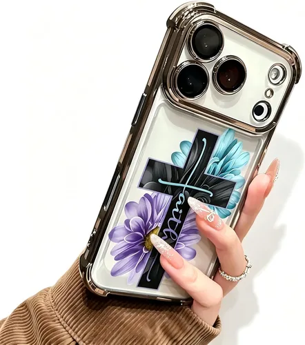 Vista 7 de Funciona con funda transparente para iPhone, Faith Cross Floral