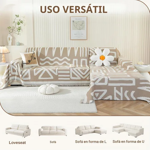 Vista 3 de Royhom Fundas para sofá modular, 2 piezas, manta de sofá en forma de L, fundas de sofá bohemias lavables, funda de sofá con borla, adecuada