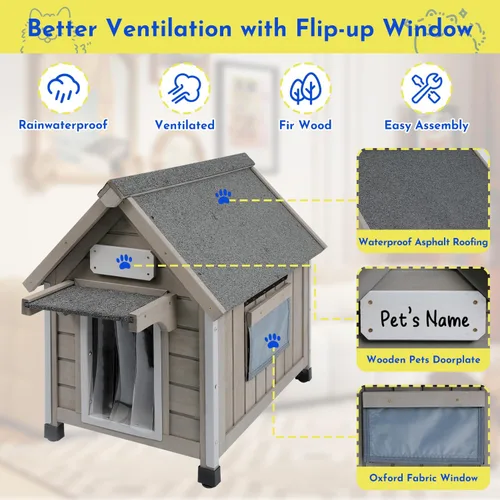 Vista 4 de Gowoodhut Casa para perros al aire libre, resistente a la intemperie, gran perrera de madera para interiores para perros pequeños con marco a prueba