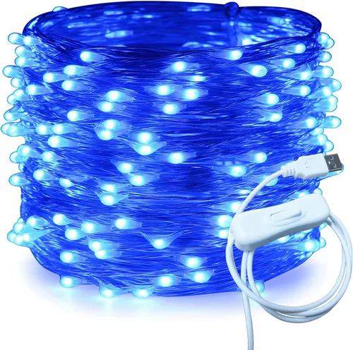 Vista 23 de RUICHEN Cable plateado de 33 pies con 100 luces LED USB con interruptor de encendido/apagado (blanco cálido)