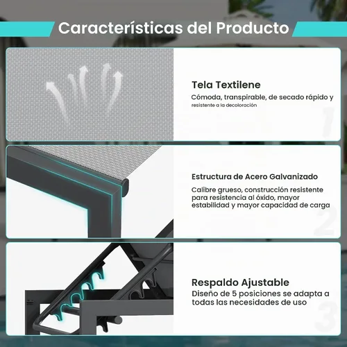 Vista 6 de Amopatio Juego de 2 sillas de patio para exteriores Gris