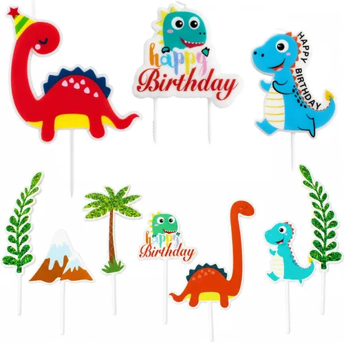 Vista 4 de Dinosaur Birthday Candles, 10 Pack, 3 Large Dinosaur Cake Candles and 7 Dinosaur Theme Cake Toppers for Birthday Party Decorations