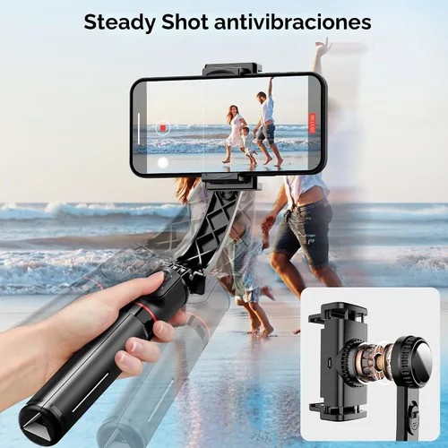 Vista 2 de Estabilizador de cardán para smartphone con control remoto, palo de selfie trípode extensible de aluminio, rotación automática de 360°, equilibrio