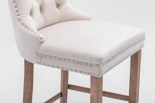 Vista 8 de Juego de 2 Sillas de Comedor, Modernos Taburetes de Bar Tapizados de Terciopelo con Decoración de Botones Capitoné y Patas de Madera, Ribete
