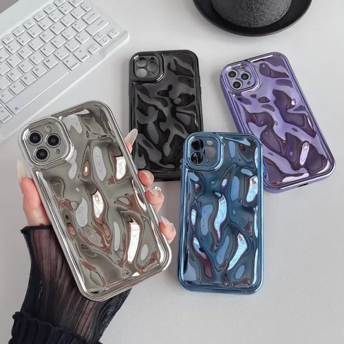 Vista 2 de Caseative Funda para iPhone 11 Pro Max, color negro claro Galjanoplastia de cromo suave de la burbuja del meteorito de la onda de la ondulación
