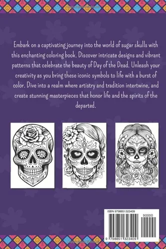 Vista 2 de Sugar Skull Coloring Book For Adults Mexican Patterns, Inspirational Coloring Notebook