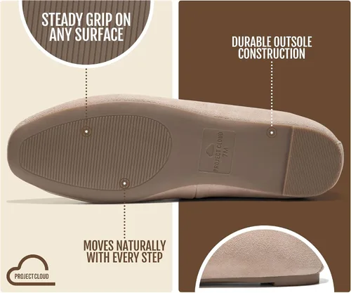 Vista 4 de Project Cloud 100% Cuero Genuino Ballet Flats para Mujer - Zapatos de Mujer Beige Suede