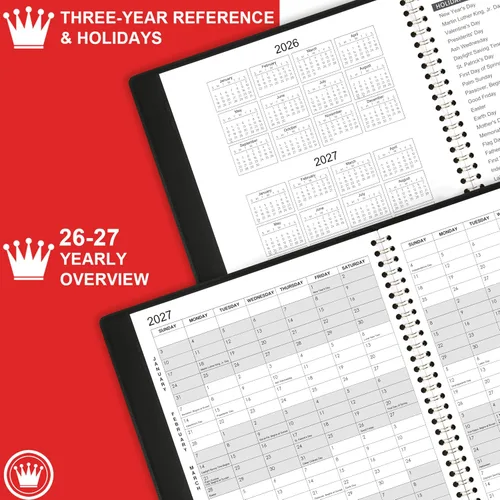 Vista 5 de Agenda mensual 2026/Calendario - Ene 2026 - Dic 2026, Agenda mensual 2026, 12 meses, piel sintética, 8.86" x 11.4", 15 páginas de notas