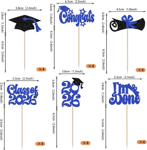 Vista 2 de Paquete de 24 adornos para cupcakes de graduación 2025 con purpurina I Am Done Diploma Felicidades Graduado Cap Cupcake Picks Class Of 2025