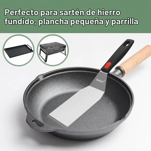 Vista 5 de Conjunto de Espátulas de Acero Inoxidable Beijiyi, Espátula Metálica Pequeña y Resistente para Cocinar Sartén de Hierro Fundido con Mango