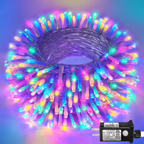 Vista 41 de Guirnalda de 120 luces LED rojas impermeables para exteriores, luces de Navidad rojas de 40 pies, 8 modos, cable transparente, guirnalda de luces