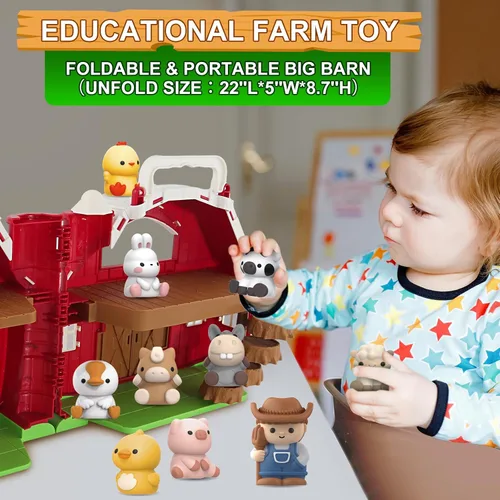 Vista 6 de Juguete de granero grande de animales de granja para niños de 1, 2 y 3 años, juguetes Montessori educativos para niños pequeños, juego de simulación