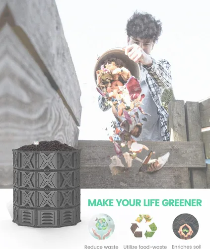 Vista 7 de Contenedor de compost grande con herramienta aireadora ompost,Contenedores de vaso de abono al aire libre,Herramienta de torneado de compost