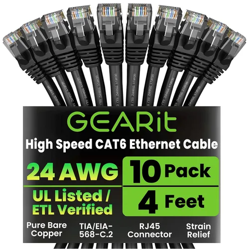 Vista 58 de GEARit Paquete de Cables Ethernet Cat 6 - Paquete de 20 Cables de Conexión Ethernet Cat6 de 1 pie Cable de Conexión de Red RJ45, Conectores