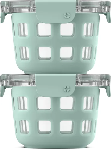 Vista 8 de Ello Duraglass Refresh - Juego de 4 recipientes de vidrio reutilizables de 2 tazas con tapas a prueba de fugas y mangas protectoras de silicona