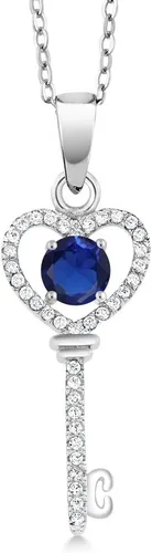 Vista 24 de Gem Stone King Collar con dije de llave de corazón para mujer, plata de ley 925, piedra natal de piedras preciosas, redondo de 0.197 in, con cadena