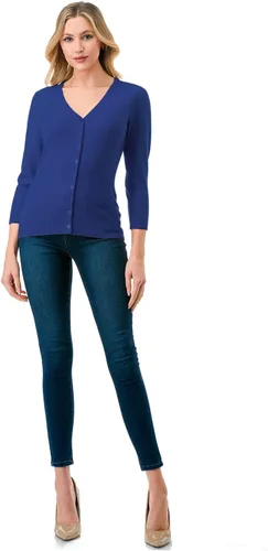 Vista 5 de Suéter de punto con botones y manga 34 con cuello en V para mujer (S-XXL)