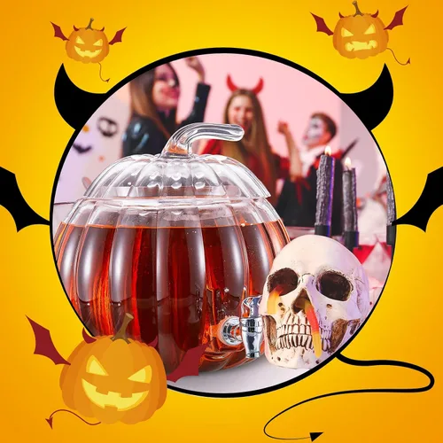Vista 6 de Uiifan Paquete de 2 dispensadores de bebidas de calabaza de vidrio de 2 galones para otoño, Halloween, suministros de fiesta de Acción de Gracias