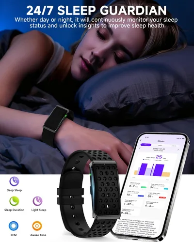 Vista 6 de Pulsera inteligente para hombres y mujeres, rastreador de actividad de salud, monitor de presión arterial continua/frecuencia cardíaca 24/7, monitor