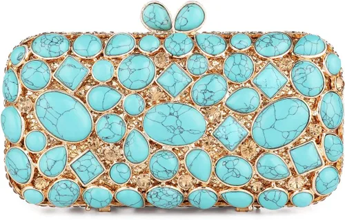 Vista 2 de Bolso de mano de noche de cristal turquesa elegante para novia, boda, fiesta, para mujer
