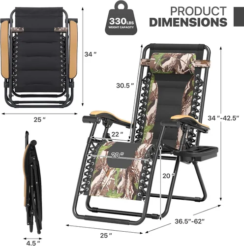 Vista 3 de Magshion Zero Gravity - Juego de 2 sillas reclinables para patio al aire libre con bandeja lateral, reclinables ajustables antigravedad