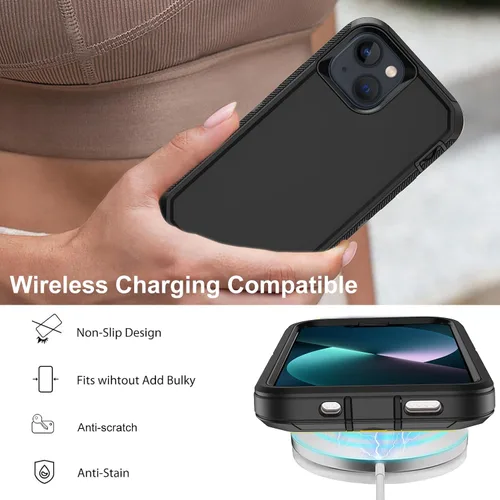 Vista 5 de Funda para iPhone 13 con 2 protectores de pantalla, protección contra caídas a prueba de golpes, cuerpo completo, resistente, 3 capas, militar