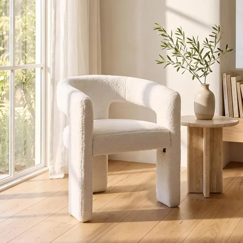 Vista 26 de Silla de Comedor Moderna de Chenille Tipo Barril Tapizada en Tela para Comedor con Brazo, Cómoda Silla Auxiliar de Acento para Cocina/Sala