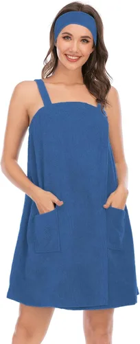 Vista 83 de Veseacky Toalla de baño para mujer con bolsillo, bata de spa ajustable y diadema facial
