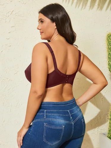 Vista 2 de OYOANGLE Bralette push up con encaje de contraste de talla grande para mujer, sin relleno, con aros